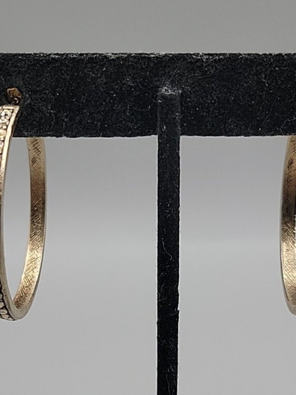Vintage Givenchy AB Swarovski Crystal Pave Hoop Earrings Gold Plated 1990s 1.5" - Picture 6 of 15